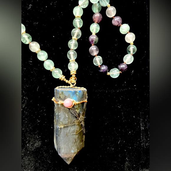 Tiny Devotions Labradorite, Amethyst & Aquamarine MALA Necklace. Gender neutral. - Picture 3 of 9